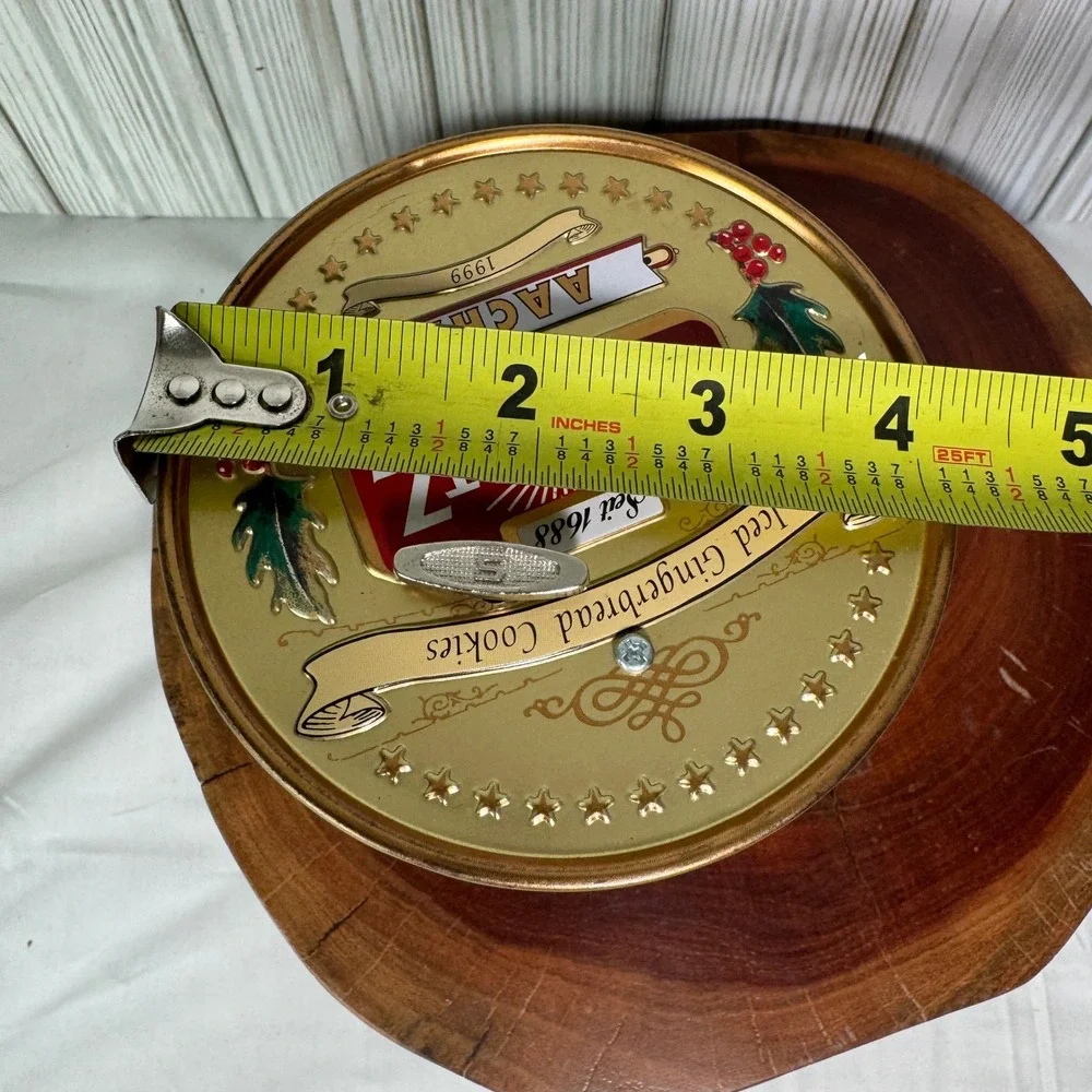 Vintage 1999 Lambertz Aachen Musical Cookie Tin Gold German Holiday Decor 6in